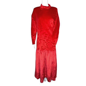 Leigh Karmitz‎ for Periphery Dress Womens Medium Red Velvet 80s Modest Vintage